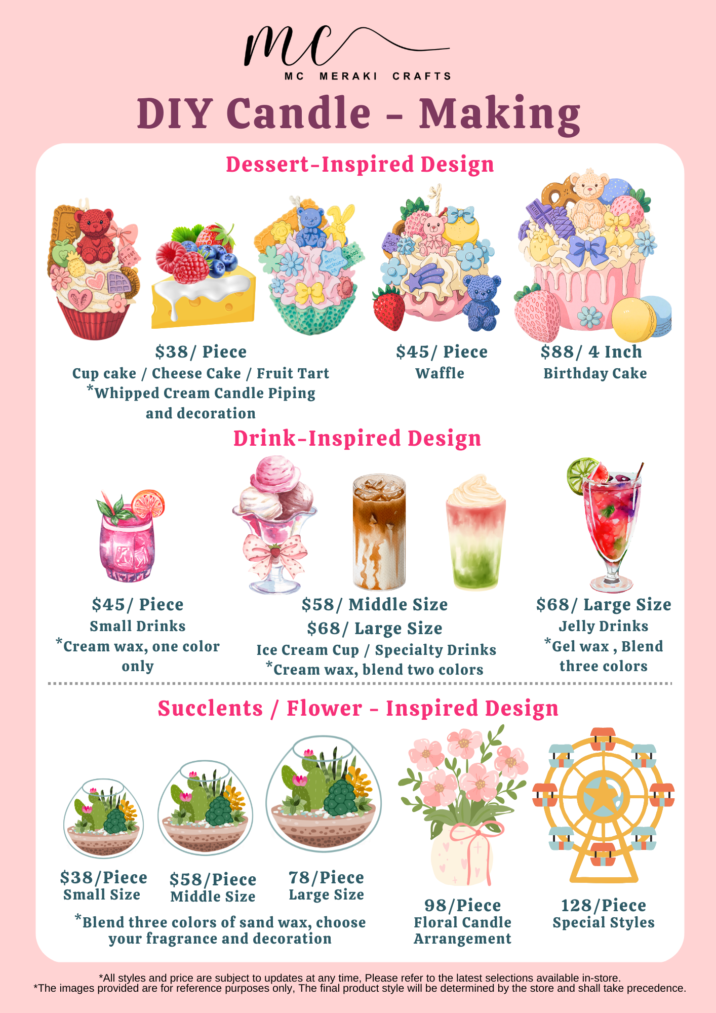 DIY candle making — we have prepared a variety of styles, colors, accessories, and bases for you. You can freely mix and match to create unique dessert, drink, and botanical candles.