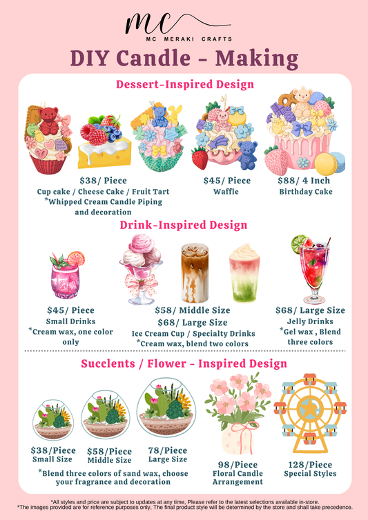 DIY candle making — we have prepared a variety of styles, colors, accessories, and bases for you. You can freely mix and match to create unique dessert, drink, and botanical candles.